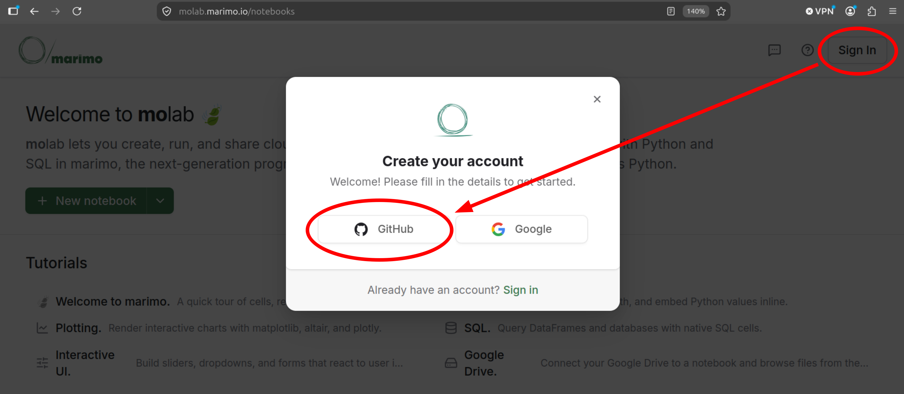 Create molab account