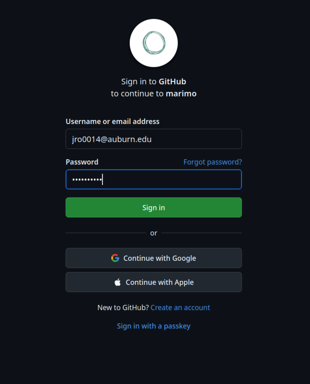 Sign in using your GitHub credentials