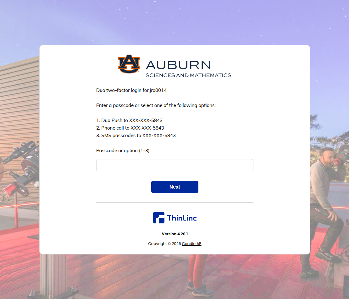 2-factor authentication prompt when logging in to ThinLinc