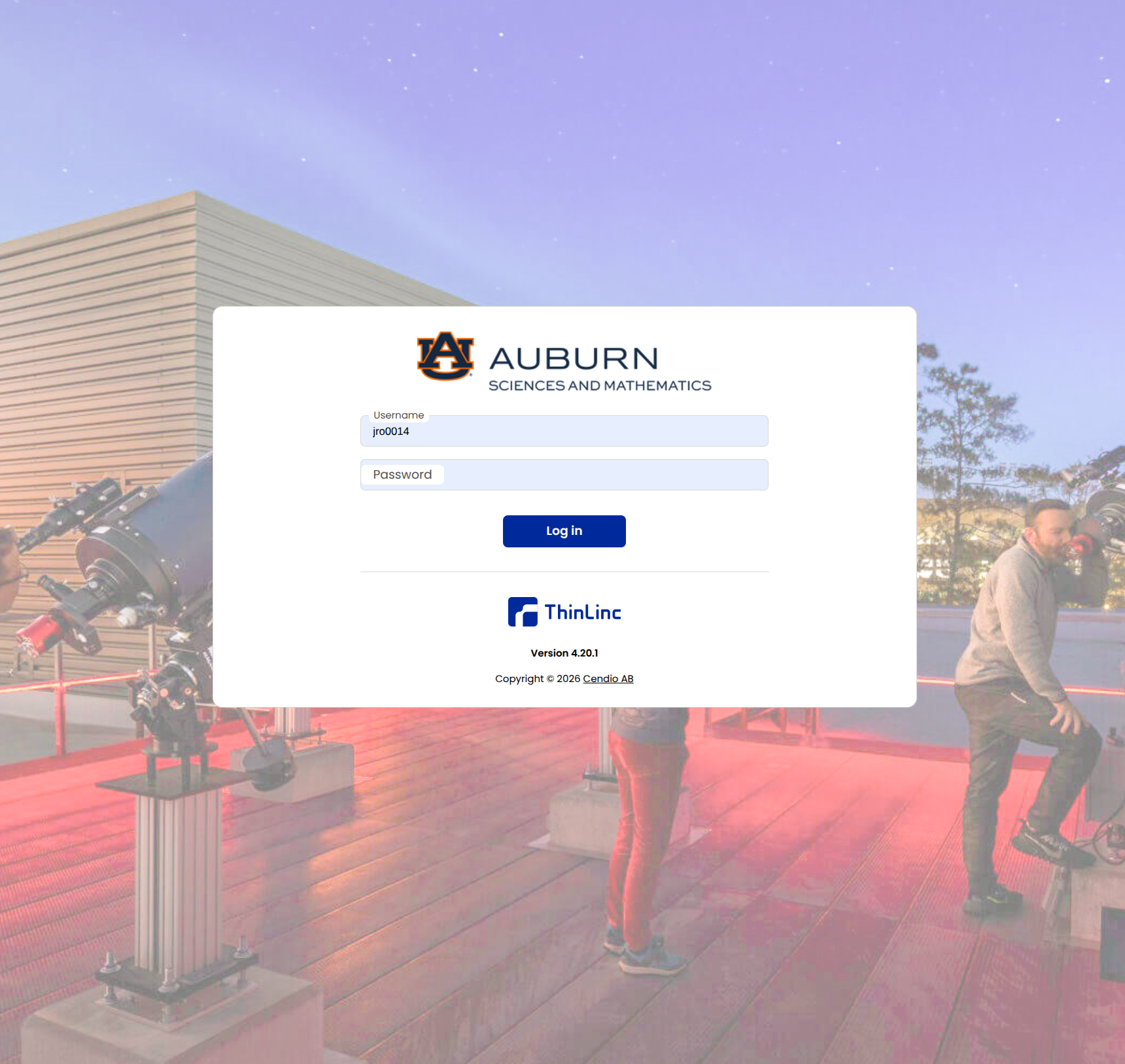 Log in page for Linux Thinlinc